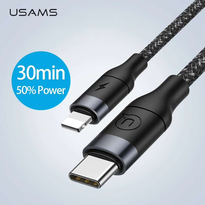 USAMS USB C кабель для iPhone X XS XR 18 Вт PD Быстрая зарядка usb type C кабель для зарядки данных для Macbook USB шнур