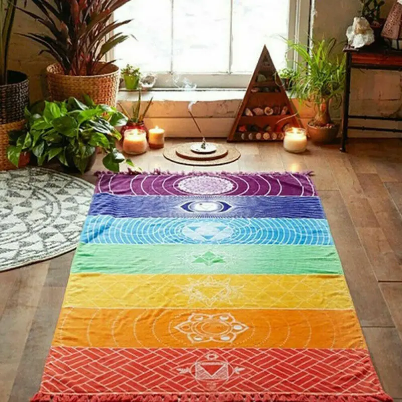 Нескользящий Радужный Boho Летний Пляжный коврик Мандала шаль одеяло широкие