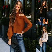 autumn and winter new commuter ol plus size sexy off shoulder solid color slim knitted sweater women