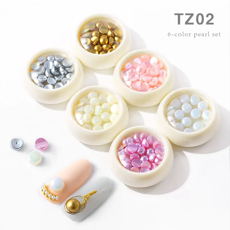 6 шт./лот Стразы для ногтей крошечные Стальные Бусины полукруглые жемчужные