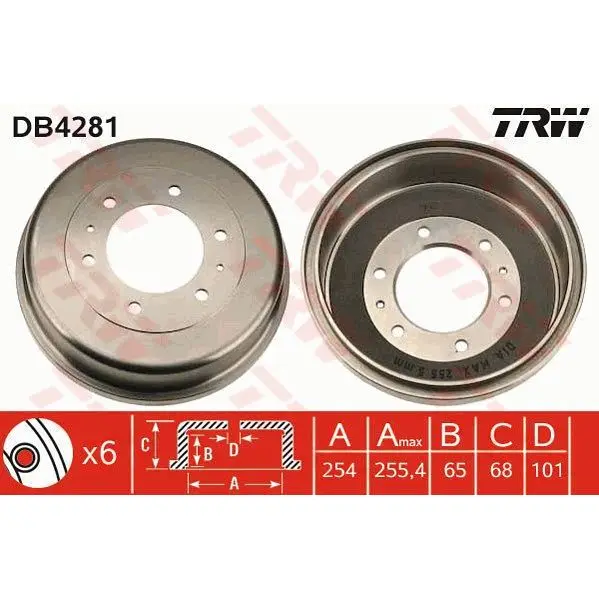 Барабан тормозной Nissan Terrano R20 2.4/2.7TD 93 TRW DB4281|Стояночный тормоз| - Цена: 4 150,00 руб.