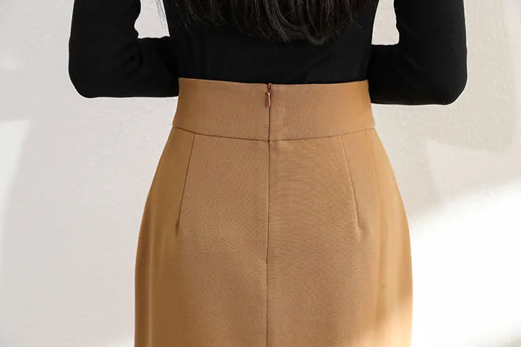 

Suitlionbutf 2020Autumn Winter Solid Women Midi Skirt High Waist Split Faldas Mujer Moda Elegant Office Lady Vintage Slim Skirt