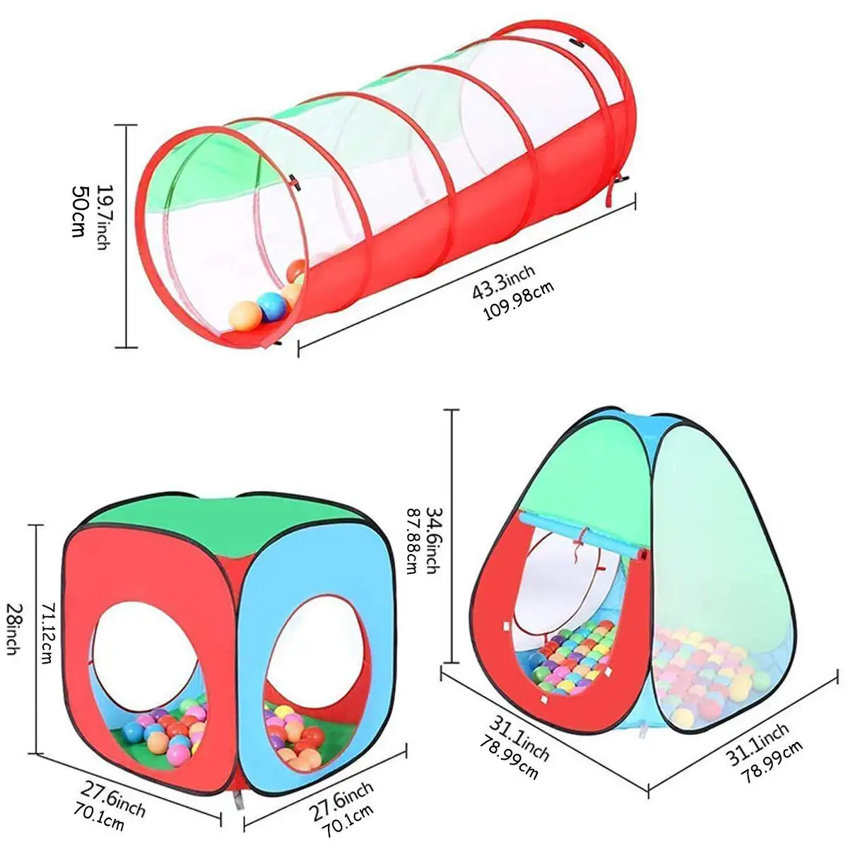 

3pcs Baby Crawl Tunnel Tent House Kids Indoor Outdoor Play Wave Ocean Ball Pool Pit Toys Foldable Children Play Tents Game House
