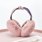 Модные зимние женские уличные наушники с бантом, складные наушники с толстыми плюшевыми ушками, теплые пушистые меховые наушники в стиле пэчворк для девочек