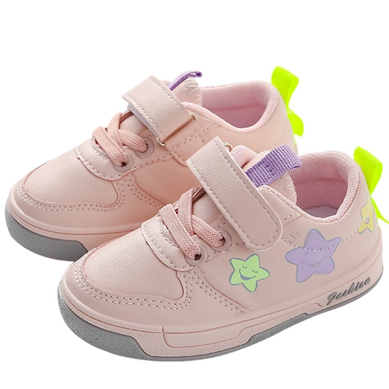 Кроссовки из ПУ кожи для маленьких девочек и мальчиков бежевые розовые осенние