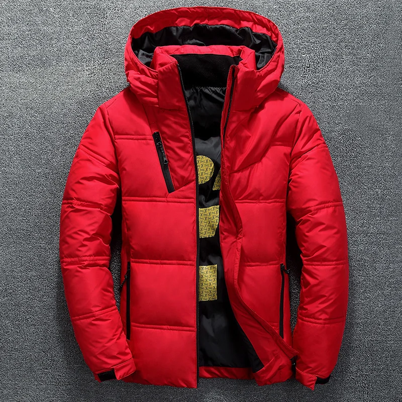 

2021casaco De Inverno Quente Casual Outono Gola Puffer Chapu Grosso Pato Branco Parka Masculino Jaqueta De Inverno Com Capuz