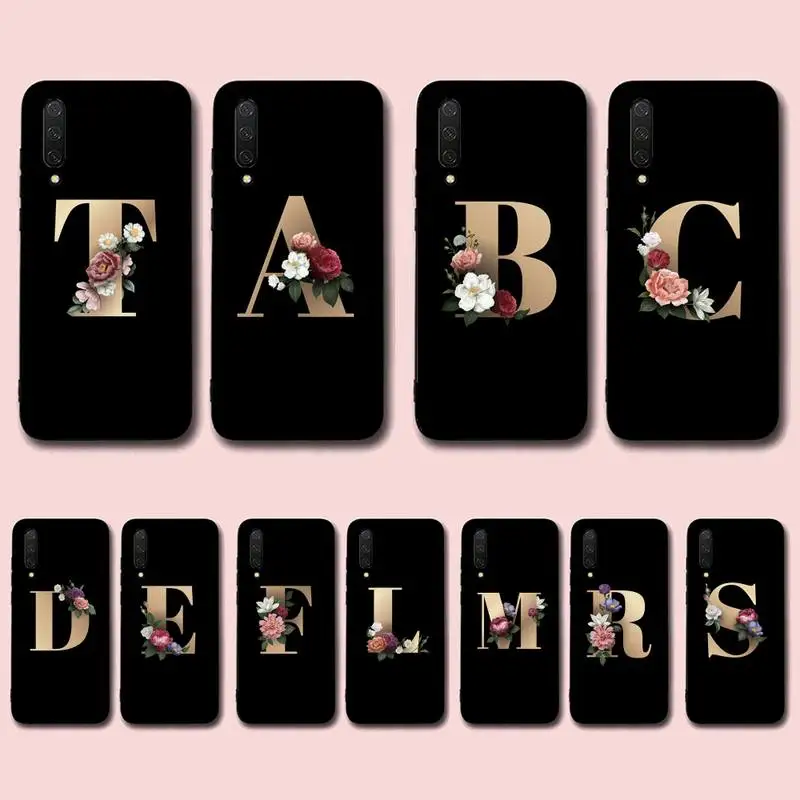 

FHNBLJ Floral Gold English Initial Alphabet Letter Phone Case for Xiaomi mi 5 6 8 9 10 lite pro SE Mix 2s 3 F1 Max2 3