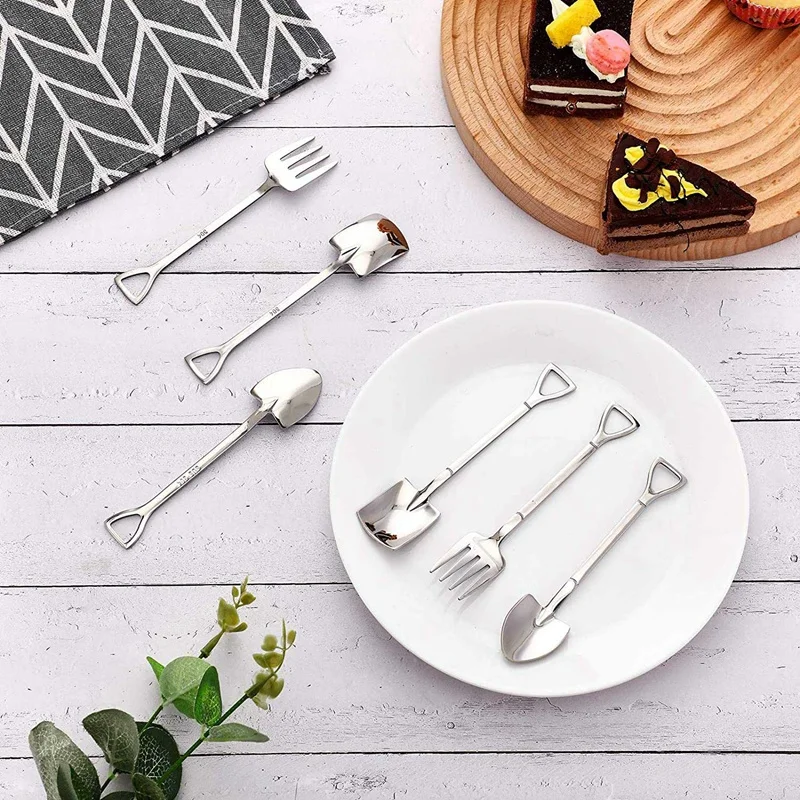 

9 Pieces Shovel Spoon Fork Shovel Coffee Spoon Shovel Handle Dessert Spoon Ice Cream Spoon Shovel Shape Fork Fruit Fork