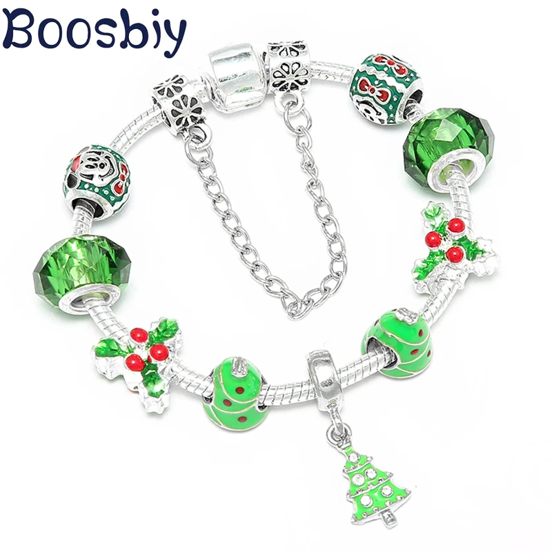 Женский браслет с бусинами Boosbiy посеребренный рождественской елкой ювелирное