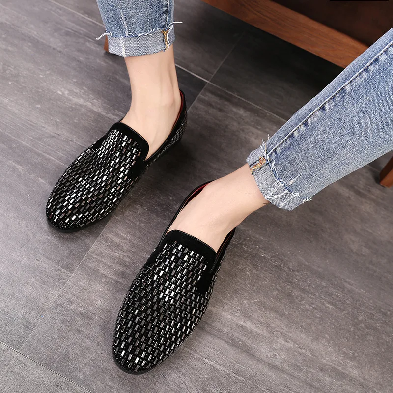 Строгие мужские туфли из ПВХ с украшением в виде кирпичей лоферы без шнуровки