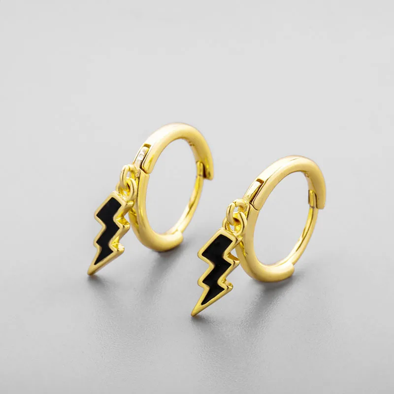 

Cool Black Lightning Pendant Hoop Earrings For Women Tiny Huggies Golden/White Earring Hoops Punk Hip Hop Flash Ear Nail Jewelry