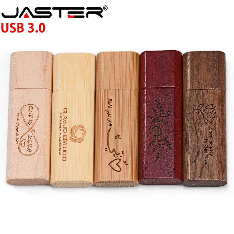 JASTER-unidad Flash USB 3,0, pendrive de alta velocidad con logotipo de madera, 32gb, 16gb, 8gb, 64gb