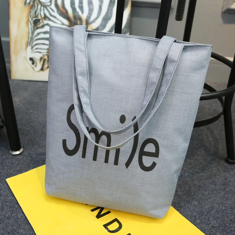 

Shopper Tote Cloth Canvas Bag Cute Cotton Print School Shoulder Cloth Bag Zipper Closure Large Capacity Ladies Shopping Handbags