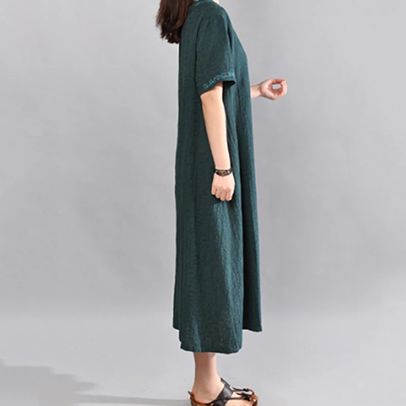 

Summer Solid O Neck Dress Women's Casual Solid Short Sleeve Long Dress Vintage Femme Vestidos