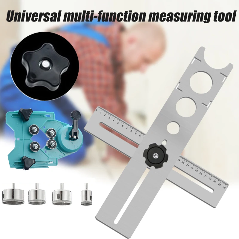

Ceramic Tile Perforation Locator Stainless Steel Ruler Lengthened Thickened Multi Function ruler for Home Decoration E7