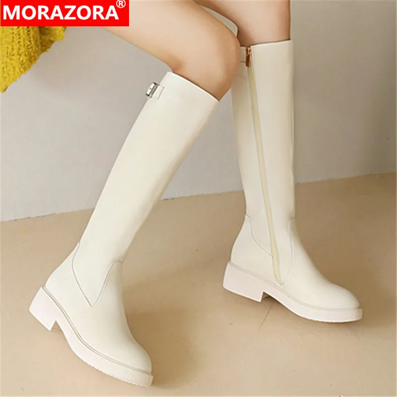 Женские сапоги до колена MORAZORA черные/Серебристые однотонные на среднем каблуке с