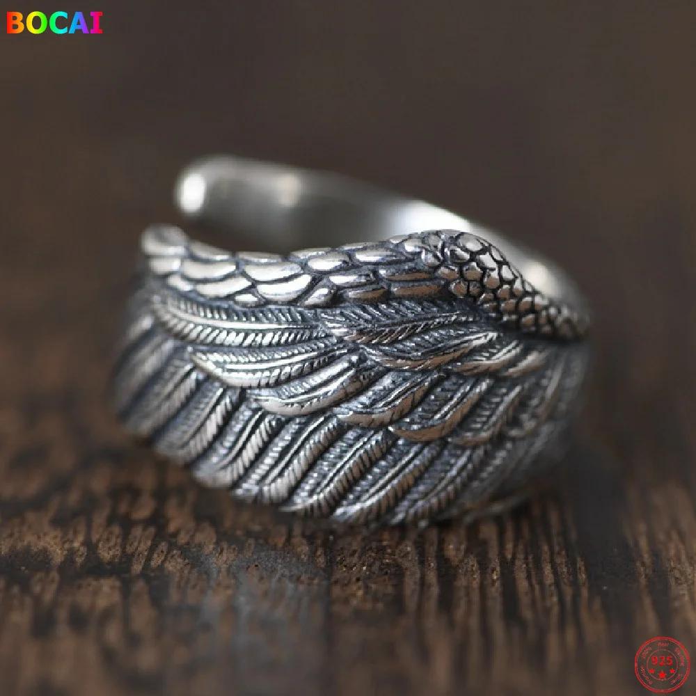 BOCAI S925 Sterling Silber Einstellbare Ringe Beliebte Engel Flügel Charm Hand Ornament Reine Argentum Mode Schmuck für Frauen
