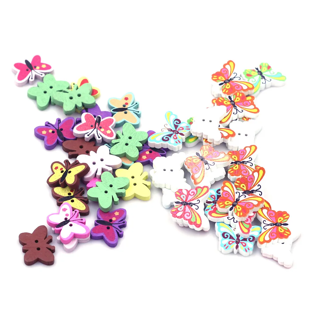 

30PCS Mixed Painting Wood Sewing Buttons 2 Holes Insect Butterfly DIY Crafts Scrapbook Kids'Clothes Gift Decor Knitting Supplies