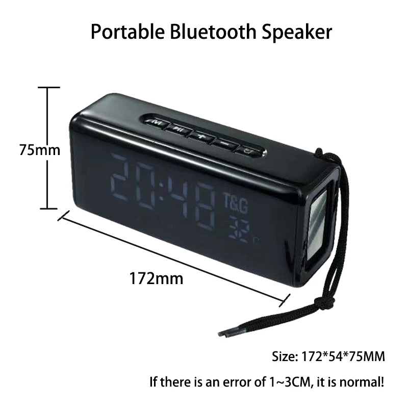 

Portable Bluetooth-compatible Wireless speaker with LED Alarm Clock Music Boombox Subwoofer FM radio for mobile phone computer