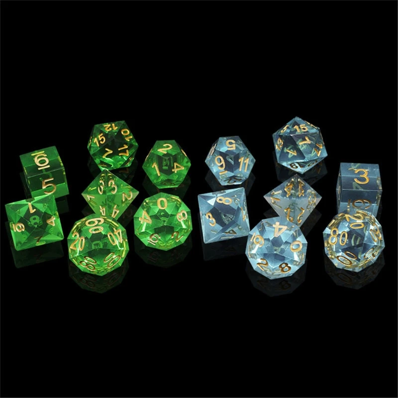 

Ролевые игральные кости Набор из 7 D4 D6 D8 D10 D12 D20 прозрачные острые полимерные кости