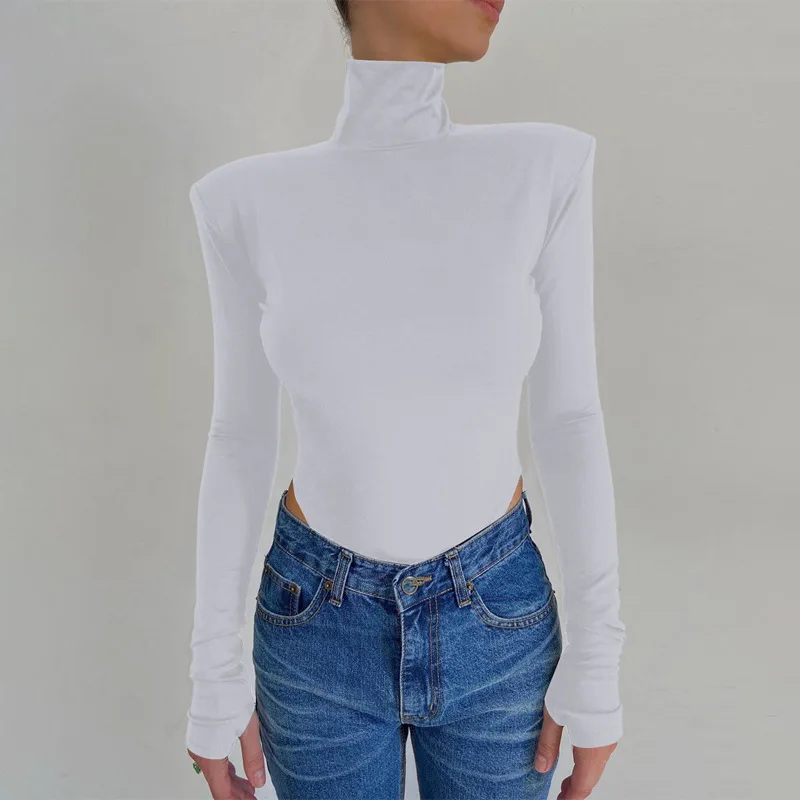 Женская водолазка с длинным рукавом Ажурное боди открытой спиной футболка