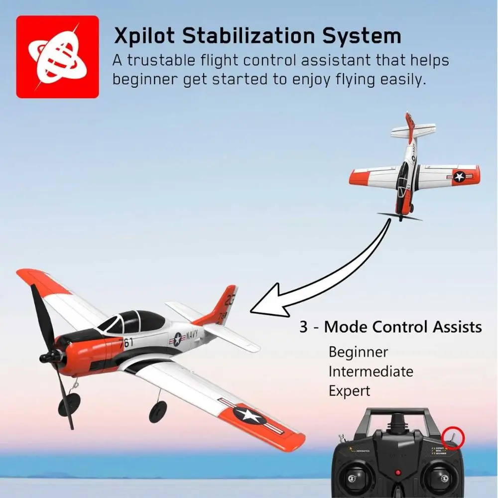 Новый продукт! VOLANTEXRC T-28 400 мм 4CH RC Самолет Warbird со стабилизатором Xpilot/однокнопочный