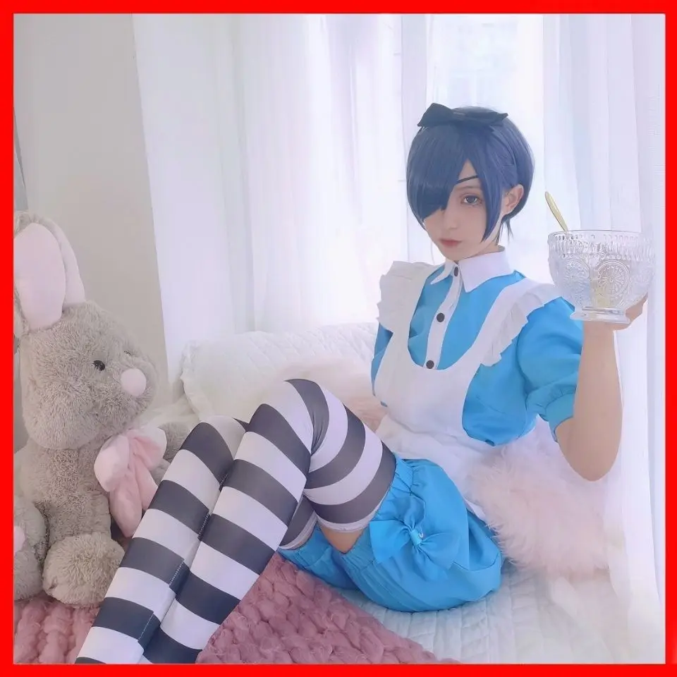 

8 Pcs/ Set Shire Maid Cosplay Costumes for Girls Women Men Plus Size Alice Maid Outfit Halloween Costumes Anime Clothes