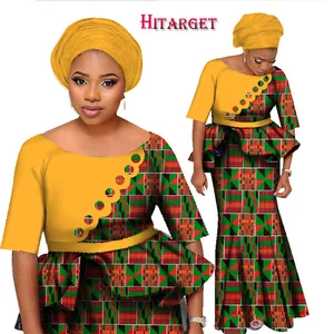 Блестящий Женский комплект из двух предметов, короткий топ с рукавом до локтя и длинная юбка, африканская Русалка, макси Одежда 6XL WY1252