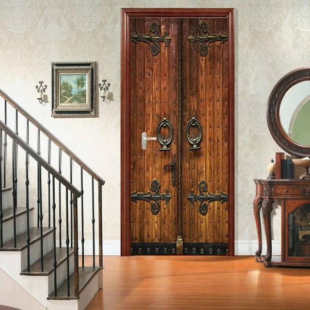 

Наклейка на дверь самоклеющиеся ретро обои канва для DIY печать картина настенное искусство домашний декор Фреска гардероб переводная бумаг...