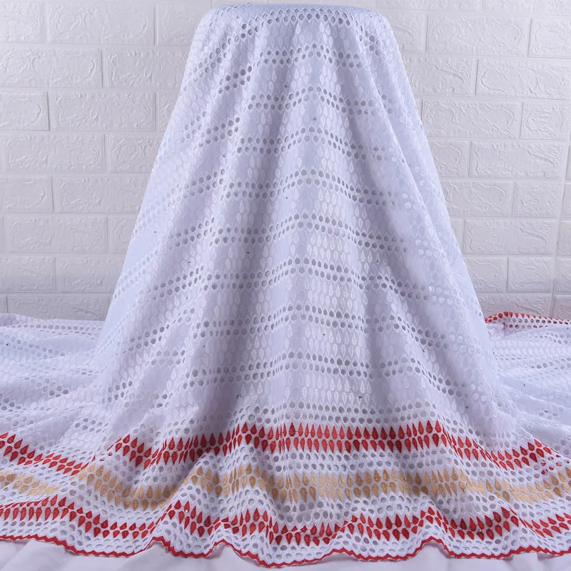 Zhenguiru Swiss Voile Lace In Switzerland Cotton With Stones White Gold African Fabric A1894 | Дом и сад