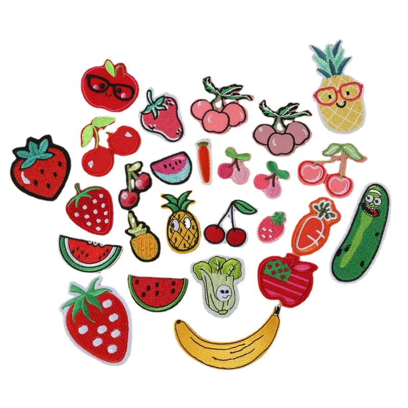 

100pcs/Lot Anime Embroidery Patch Fruit Vegetable Strawberry Cherry Watermelon Pineapple Diy Carrot Clothing Decoration Applique