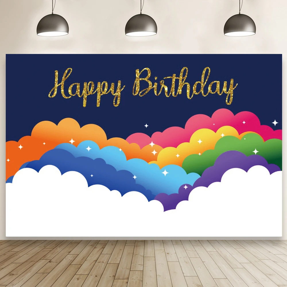 

Colorful Rainbow with Clouds Background Paper Airplane Birthday Party Baby Shower Photography Backdrop Banner Studio Wallpaper