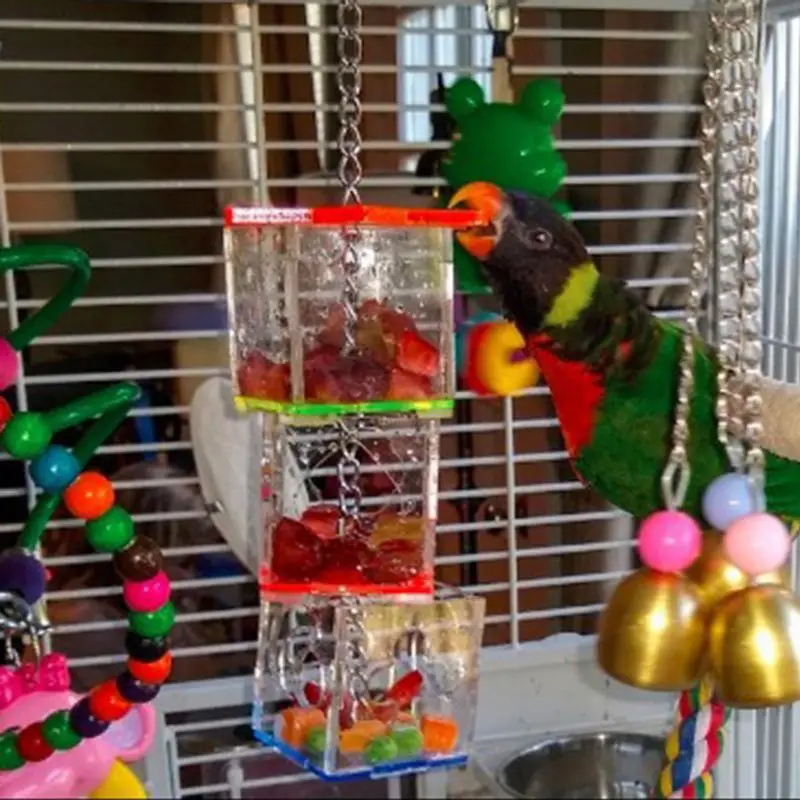 

Parrot Bird Boredom Forage Box Hanging Treat Foraging Toy Acrylic Food Feeder