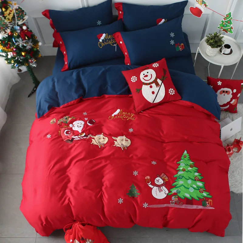 

3/4/6 Pcs Twin Queen King Size Kids Adults Red Christmas Cute Bedding Set Duvet Cover Bed Sheet Set Year New Gifts Pillowcase