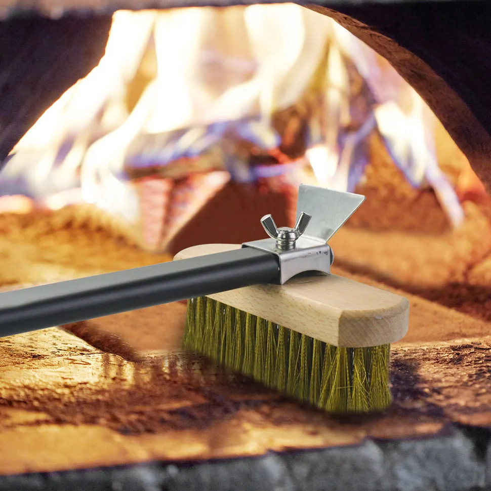 

PizzAtHome Pizza Oven Copper Brush Bristle Brass Scraper Household Grill Cleaning Oven Brush with 21 inch Aluminium Handle