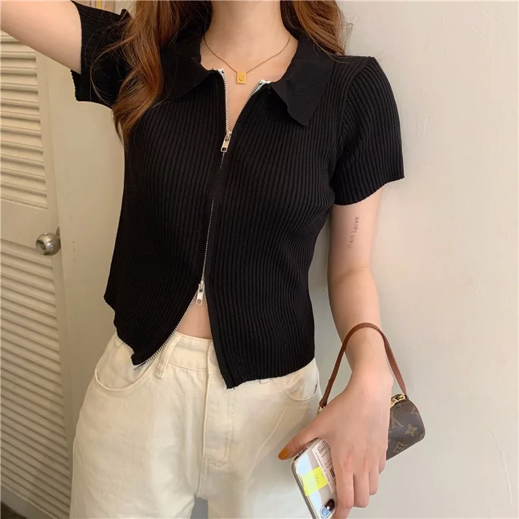 Европейский и американский ретро модный однотонный тонкий трикотажный короткий