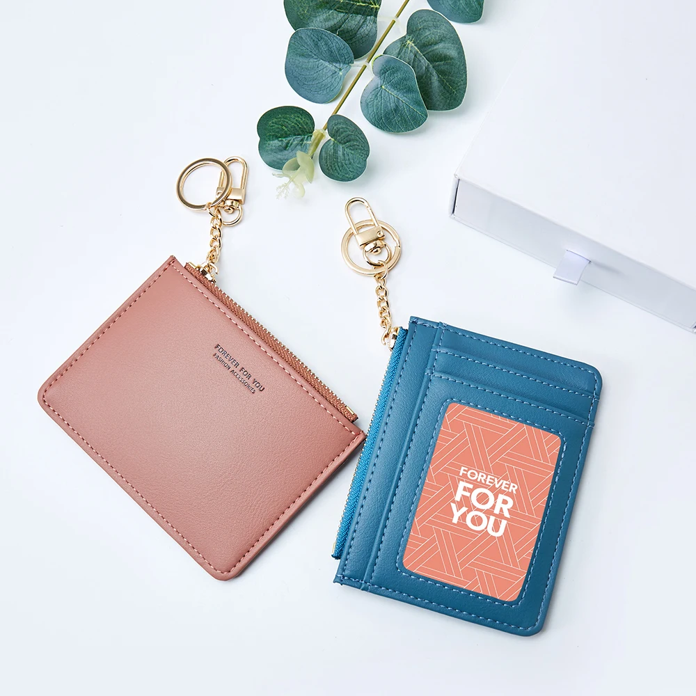 Brand Card Holder Women Soft PU Leather Key Chain Bag Small Card Wallets Female Organzier Mini Credit Card Case Zipper Coin Bags