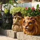 3D Ваза с головой животного, мультяшная фигурка, плантатор, горшок, милый цветочный горшок из смолы, садовый домашний цветочный горшок для цветов
