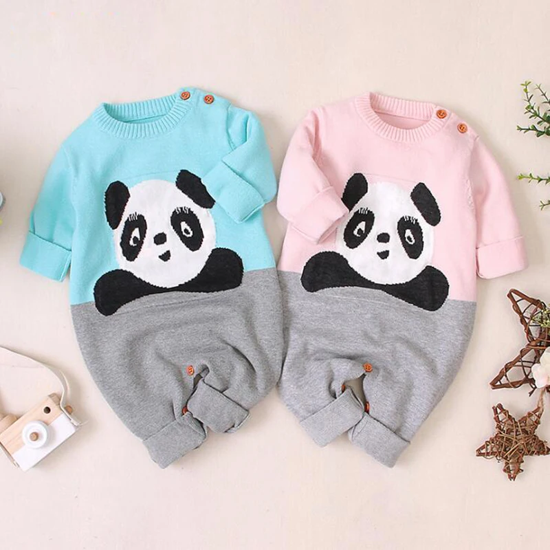 

Autumn Winter Baby Boys Girls Cute Cartoon Panda Rompers Infant Baby Boy Girl Kids Knitting Long Sleeve Rompers Clothes