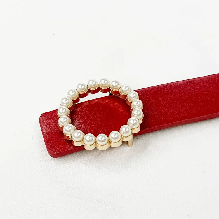 

Leather Belt Women Waist Belts For Jeans Woman Pearl Studded Buckle Fashion Decorative