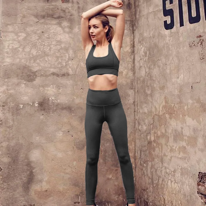 Осенний и зимний однотонный модный костюм для йоги фитнеса Влагоотводящая