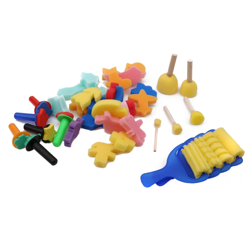 

39Pcs/Set Hot Sale Painting Craft Brushes Set for Kids Mini Flower Sponge Painting Brushes for Children Early Learning Education