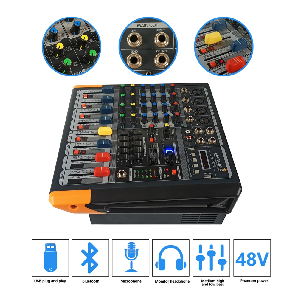 STARAUDIO 4 канальный Миксер с функцией прямого звука аудио MP3 USB Bluetooth студийная