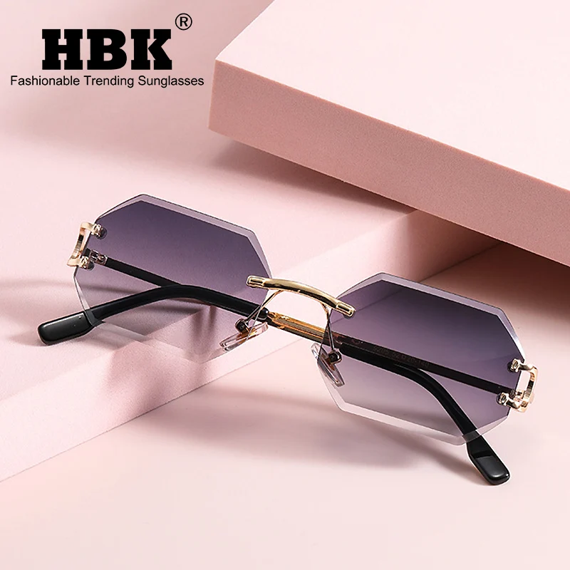 

HBK Fashion Small Polygon Rectangle Sunglasses Men Rimless Retro Eyewear 2021 Newest Trendy Frameless Women Sun Glasses Shades