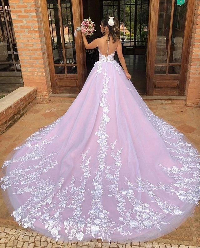 Новинка 2020 Фиолетовый A Line свадебное платье для съемки в саду с белая Аппликация