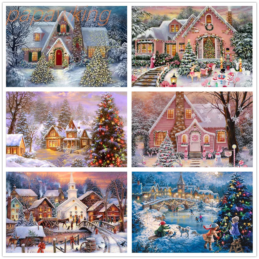 

DIY Christmas Diamond Painting Full Diamond Winter City Village Snow Scene Cross Stitch Set Home Christmas Decoration Gifts