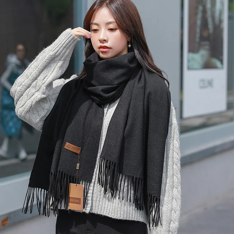 

Scarf Women Autumn Winter Shawls Pure Color Tassel Mujer Bufanda Thickened Warm Pashmina Imitation Cashmere Cachecol Feminino