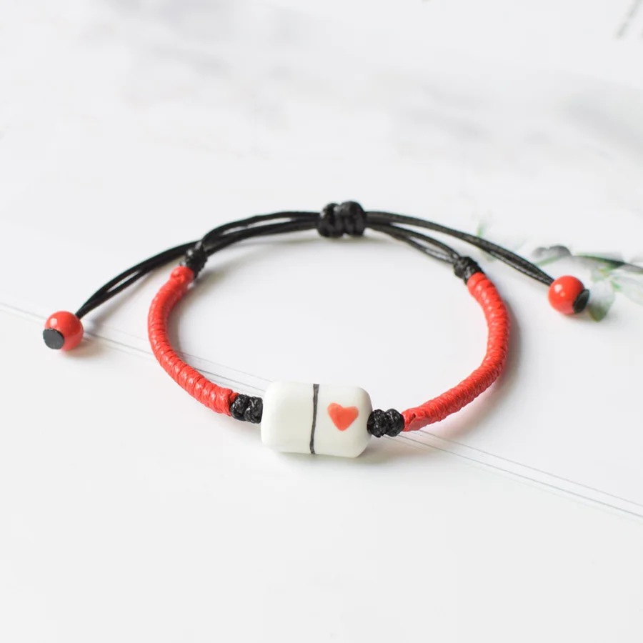 Ручной Плетеный веревочный браслет керамический ручной работы с сердечками для