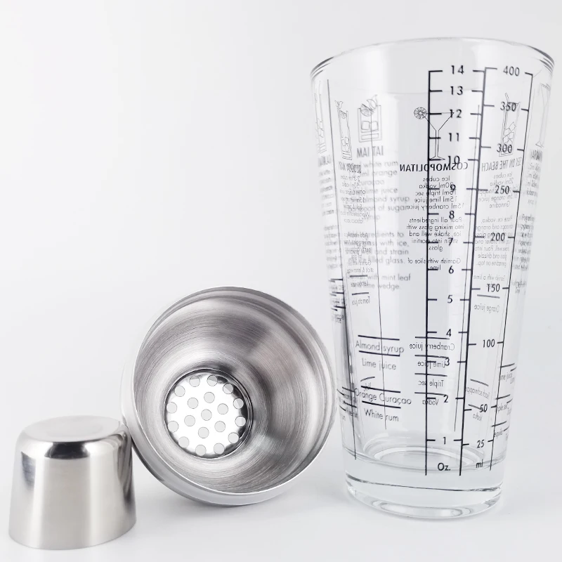 

Бар мартини бармен инструмент 400 мл/14 унций Вино смеситель шейкер бутылка фруктового сока зимние Двойная чаша-весы, стеклянный шейкер для ко...