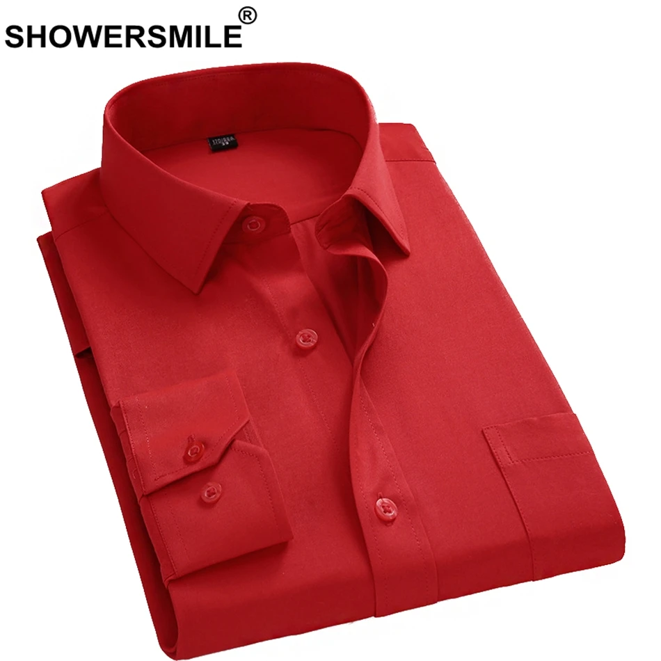 Мужская классическая рубашка SHOWERSMILE желтая деловая с длинным рукавом большие